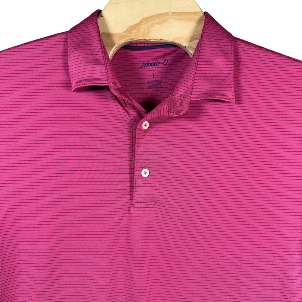 Johnnie-O Striped Performance Polo Shirt‎ Mens Large Pink Short Sleeve Stretch